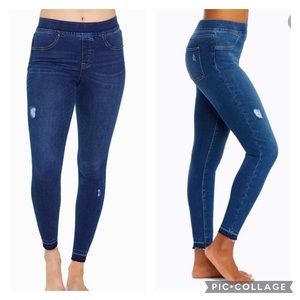 SPANX Pull On Distressed Denim Skinny Jeans